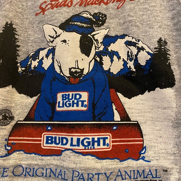 Vintage 1987 Bud Light Spuds Mackenzie Party Animal Pull Over Grey Sweater - Picture 2 of 4
